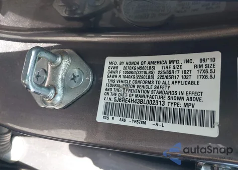2011 Honda Cr-V Se from USA, damaged, VIN 5J6RE4H43BL002313